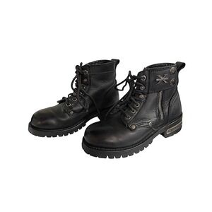 Xelement Black Leather Lace Up Biker Moto Boots Side Zip Womens 6M